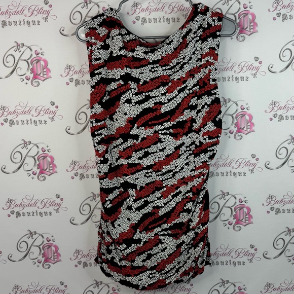 Ann Taylor tank top swoop neck drape style Red and Black Sleeveless Top - Picture 2 of 10